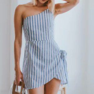 Blue and White One Shoulder Dress - M